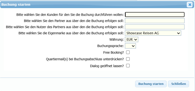 Buchung starten