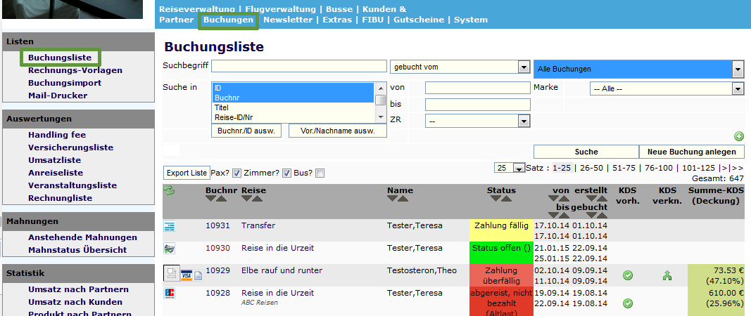 Buchungsliste