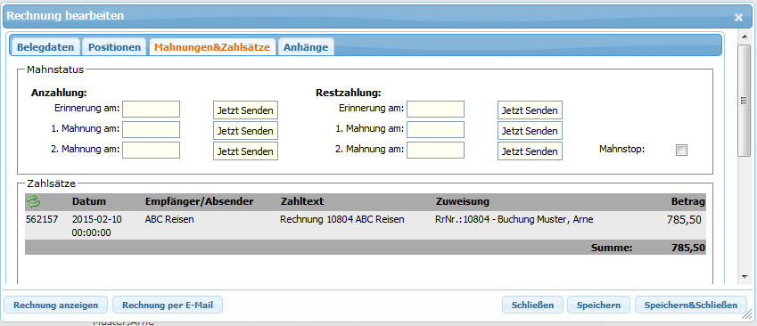 Mahnung & Zahlsätze