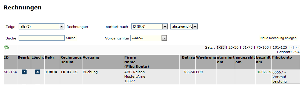 Rechnungsliste