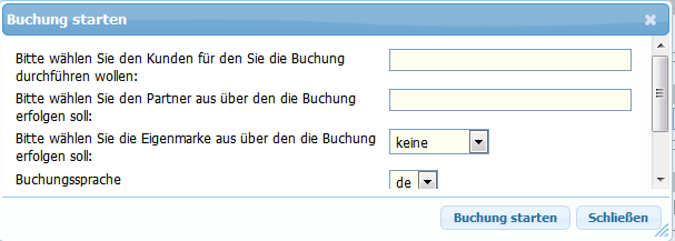 Buchung Starten
