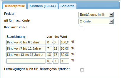 Kinderpreise in Prozent