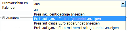Preisvorschau im Kalender